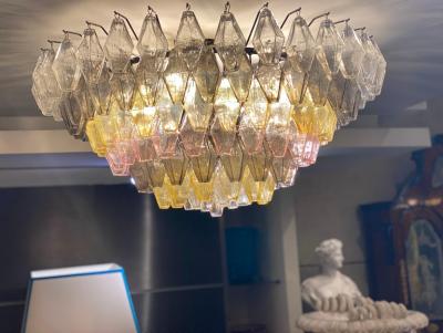 Amber Grey and Pink Large Poliedri Murano Glass Chandelier or Ceiling Light