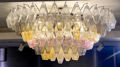 Amber Grey and Pink Large Poliedri Murano Glass Chandelier or Ceiling Light