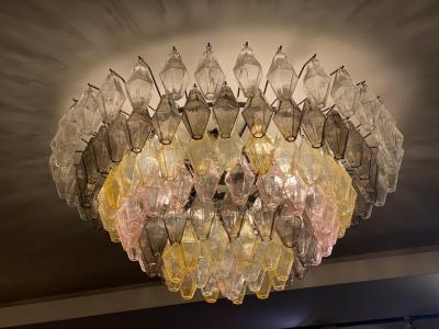 Amber Grey and Pink Large Poliedri Murano Glass Chandelier or Ceiling Light