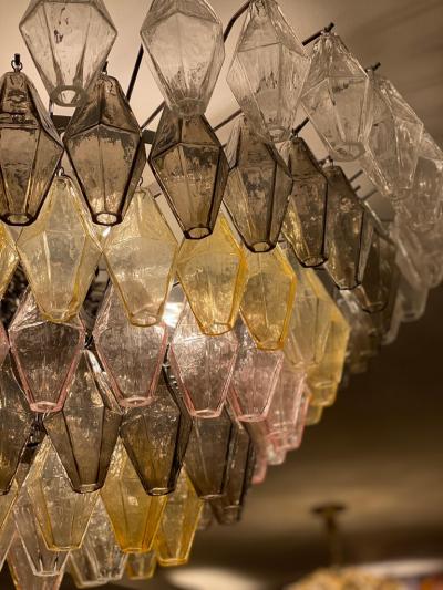 Amber Grey and Pink Large Poliedri Murano Glass Chandelier or Ceiling Light