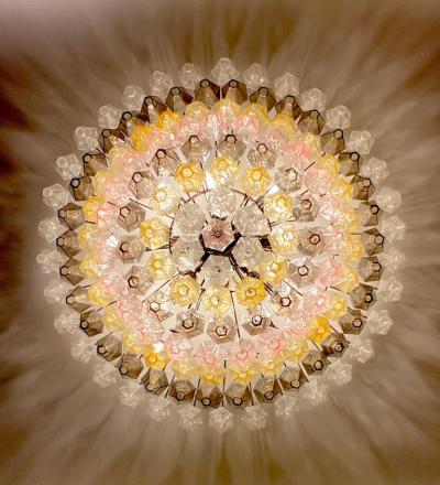 Amber Grey and Pink Large Poliedri Murano Glass Chandelier or Ceiling Light