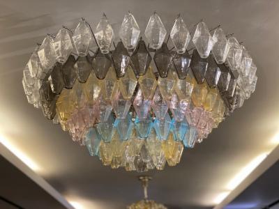 Amber Grey and Pink Large Poliedri Murano Glass Chandelier or Ceiling Light