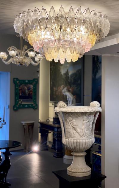 Amber Grey and Pink Large Poliedri Murano Glass Chandelier or Ceiling Light