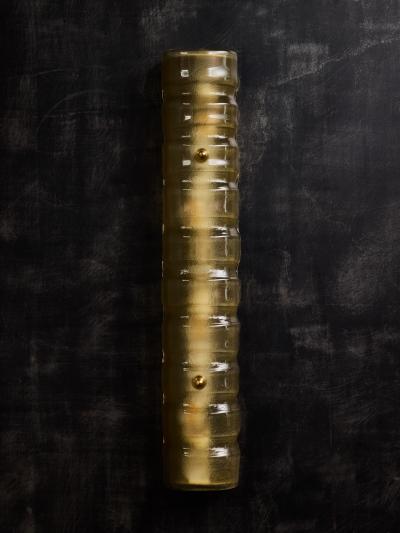 Amber Textured Glass and Brass Wall Sconce
