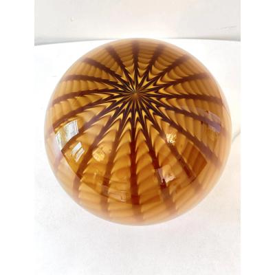 Amber and Brown Spider Sphere Table Lamp in Murano Glass