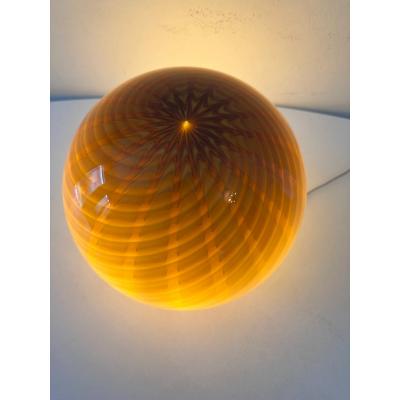 Amber and Brown Spider Sphere Table Lamp in Murano Glass