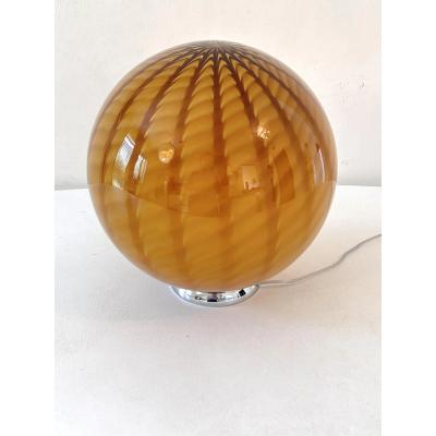 Amber and Brown Spider Sphere Table Lamp in Murano Glass