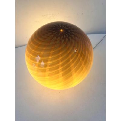 Amber and Brown Spider Sphere Table Lamp in Murano Glass