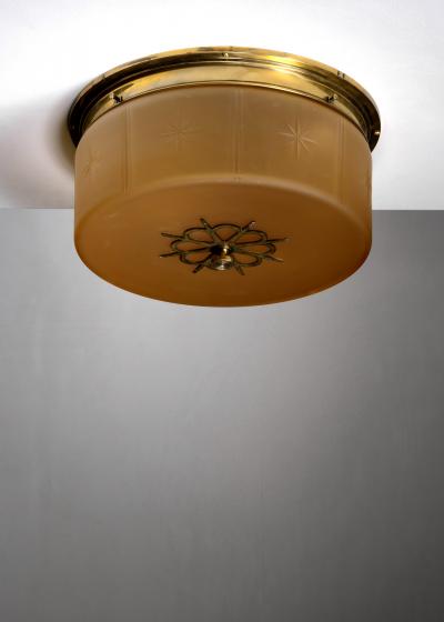 Amber glass and brass ceiling lamp