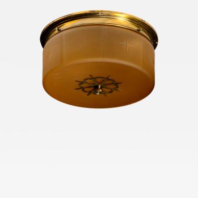 Amber glass and brass ceiling lamp