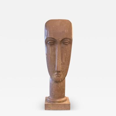 Amedeo Modigliani Large Modigliani inspired Abstract Head Sculpture in Rosso Alicante Marble