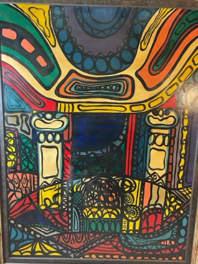 Amelia Pelaez MID CENTURY MODERNIST COLORFUL INTERIOR PAINTING AFTER AMELIA PELAEZ