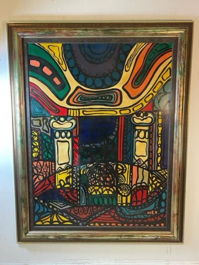 Amelia Pelaez MID CENTURY MODERNIST COLORFUL INTERIOR PAINTING AFTER AMELIA PELAEZ