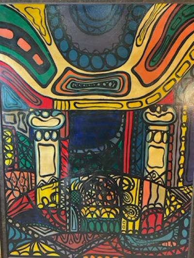 Amelia Pelaez MID CENTURY MODERNIST COLORFUL INTERIOR PAINTING AFTER AMELIA PELAEZ