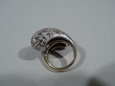 American 14K Gold Crossover Cocktail Ring with Diamonds and Turquoise