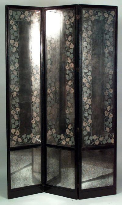 American 1940s Smoked Glass 3 Fold Screen