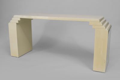 American 1960s White Lacquered Low Console Table with Stepped Sides