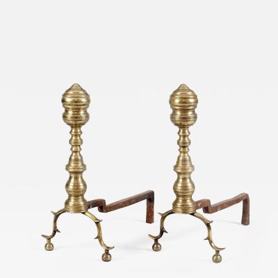 American 19th Century Brass Andirons a Pair