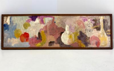American Abstract Painting unsigned original walnut frame
