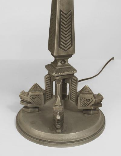 American Art Deco Aztec Design Silvered Metal Table Lamp