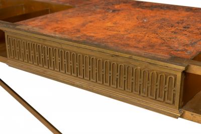 American Art Deco Bronze and Marble Bank Console Table