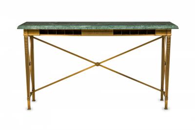American Art Deco Bronze and Marble Bank Console Table