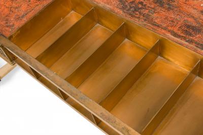 American Art Deco Bronze and Marble Bank Console Table