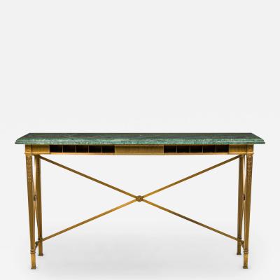 American Art Deco Bronze and Marble Bank Console Table
