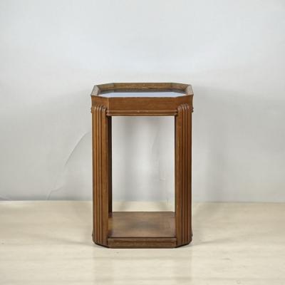 American Art Deco Carved Wood and Blue Mirror Pedestal or Tall Side Table