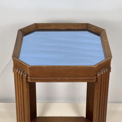 American Art Deco Carved Wood and Blue Mirror Pedestal or Tall Side Table
