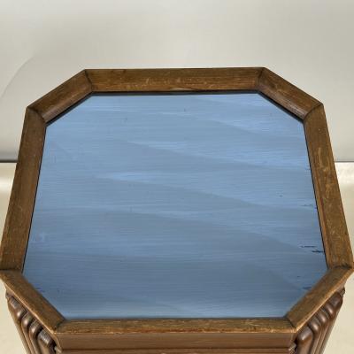 American Art Deco Carved Wood and Blue Mirror Pedestal or Tall Side Table