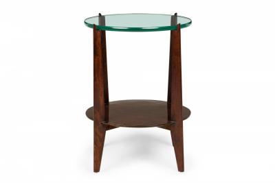 American Art Deco Circular Glass Top Lacquered Mahogany End Side Table