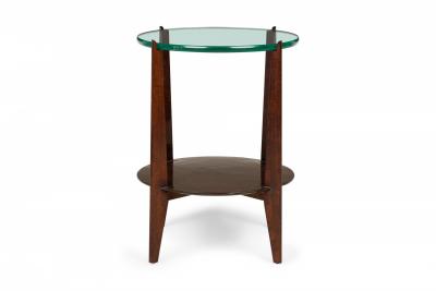 American Art Deco Circular Glass Top Lacquered Mahogany End Side Table