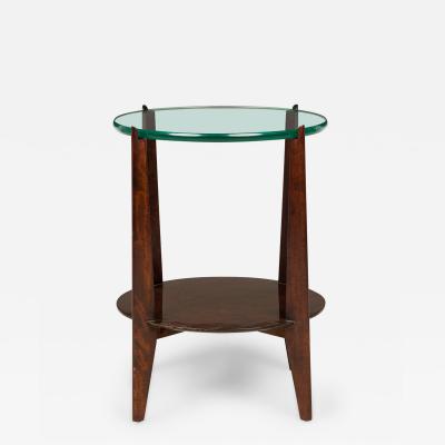 American Art Deco Circular Glass Top Lacquered Mahogany End Side Table