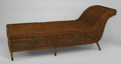American Art Deco Natural Wicker Backless Recamier