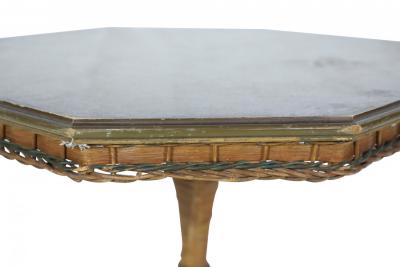 American Art Deco Style Octagonal Wood Top Wicker Bistro Table