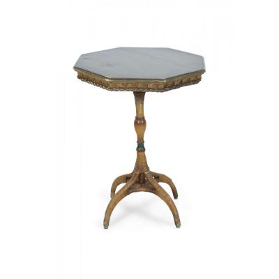 American Art Deco Style Octagonal Wood Top Wicker Bistro Table
