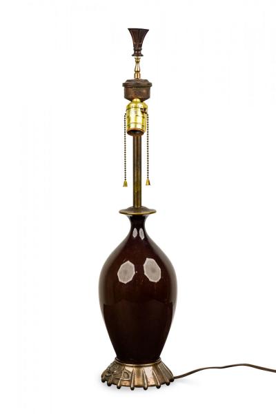 American Art Deco Style Oxblood Red Porcelain and Brass Table Lamp