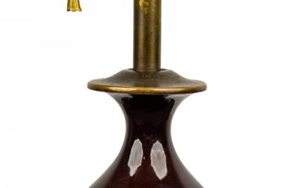 American Art Deco Style Oxblood Red Porcelain and Brass Table Lamp