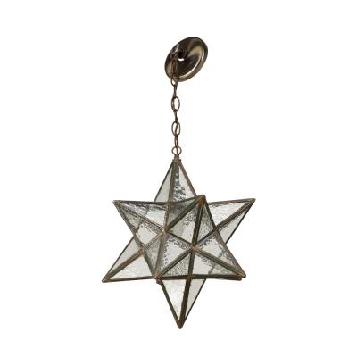 American Art Deco Textured Clear Leaded Glass Star Shaped Chandelier