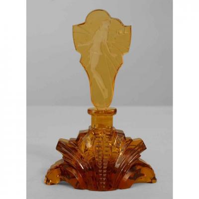 American Art Deco amber cut glass perfume bottle