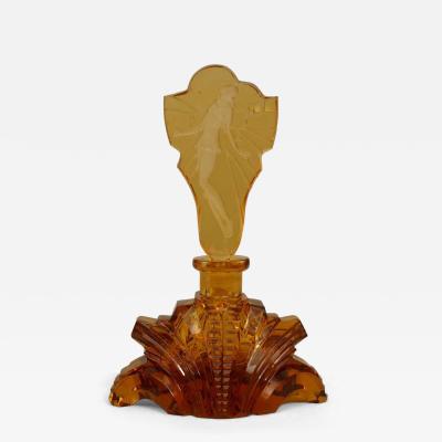 American Art Deco amber cut glass perfume bottle