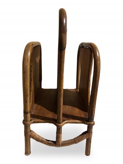 American Art Deco bamboo magazine rack with red and natural wicker panels