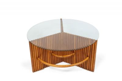 American Art Moderne Pine Faux Bamboo and Glass Coffee Table