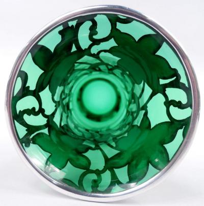 American Art Nouveau Green Silver Overlay 12 Inch Vase