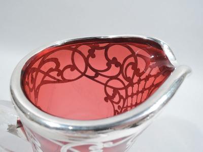 American Art Nouveau Red Silver Overlay Claret Jug