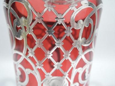 American Art Nouveau Red Silver Overlay Claret Jug