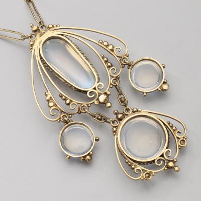 American Arts Crafts Moonstone Gold Necklace