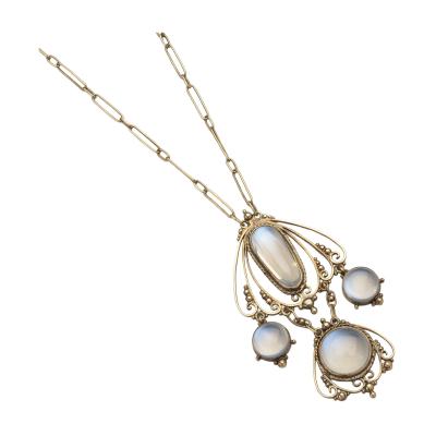 American Arts Crafts Moonstone Gold Necklace