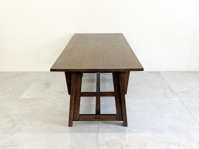 American Arts and Crafts Solid Oak Trestle Dining Table 1960s